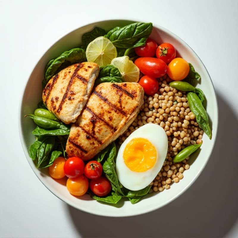 Grilled Chicken Salad Bowl with Farro and Mixed Vegetables