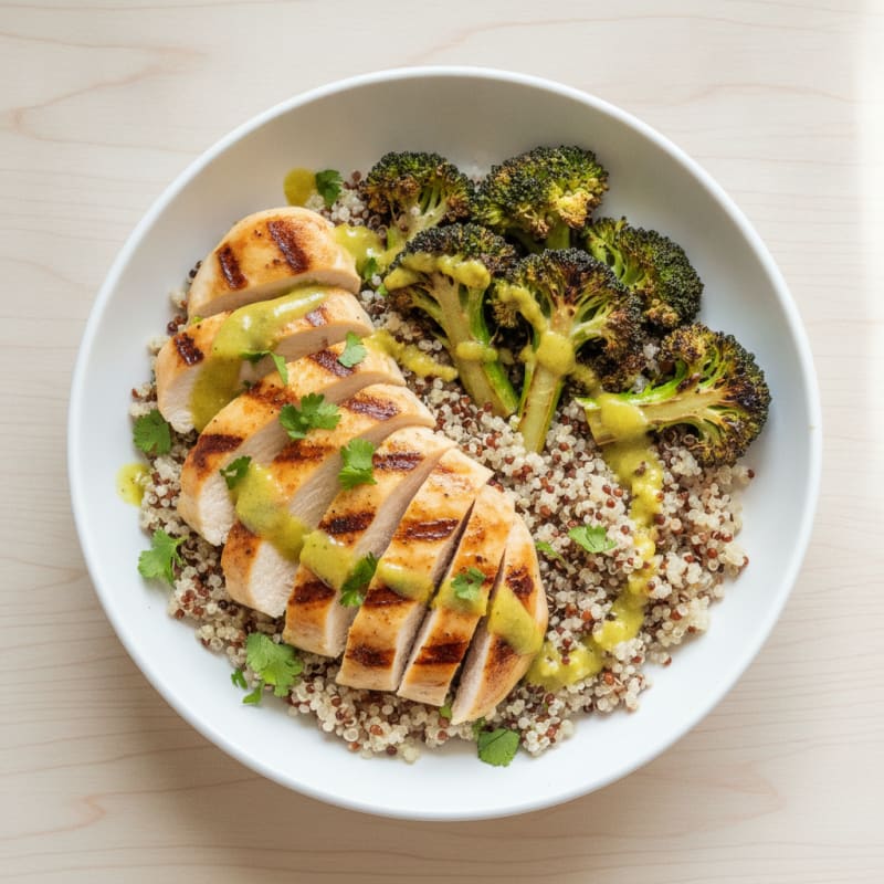 Grilled Chicken and Quinoa Bowl with Roasted Broccoli