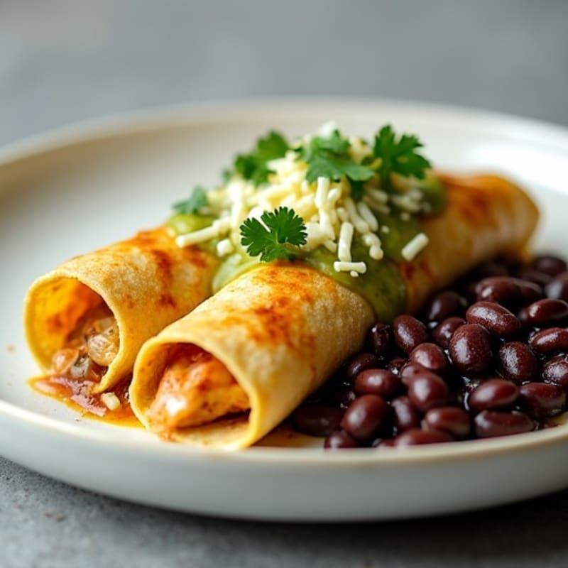 Salsa Verde Chicken Enchiladas with Black Beans