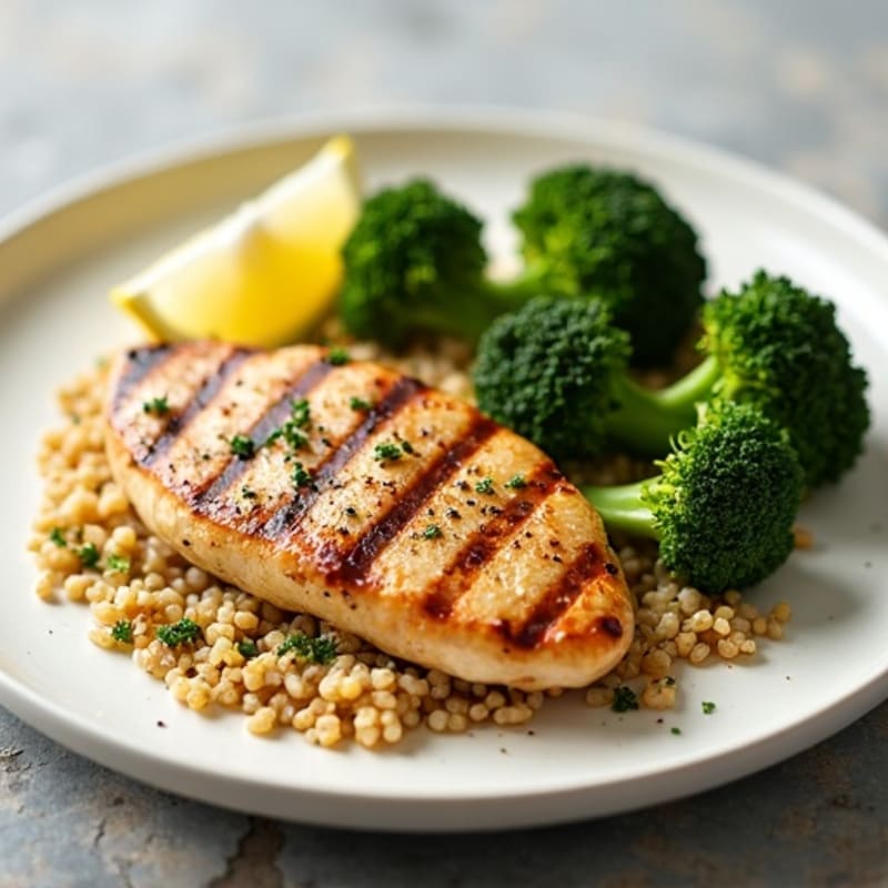 Grilled Chicken Breast with Quinoa and Roasted Broccoli