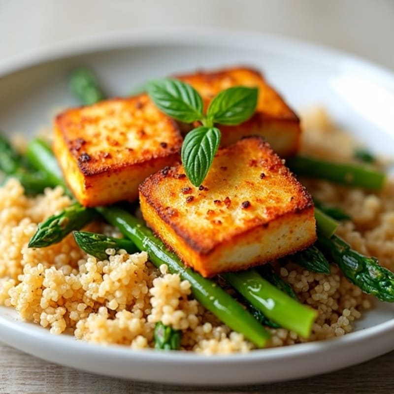 Crispy Baked Tofu with Roasted Asparagus and Quinoa