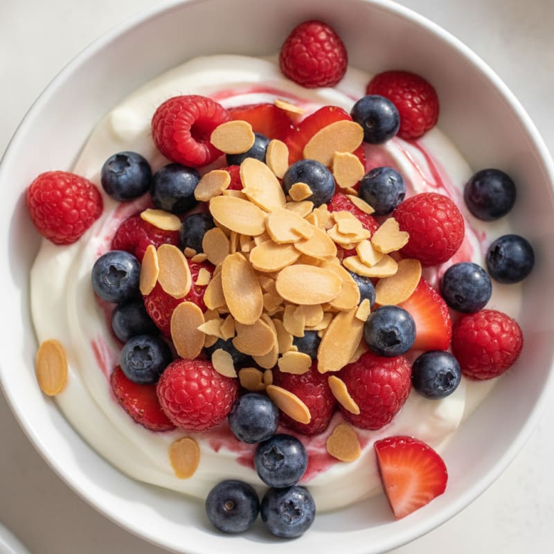 Greek Yogurt Protein Parfait with Mixed Berries and Almonds