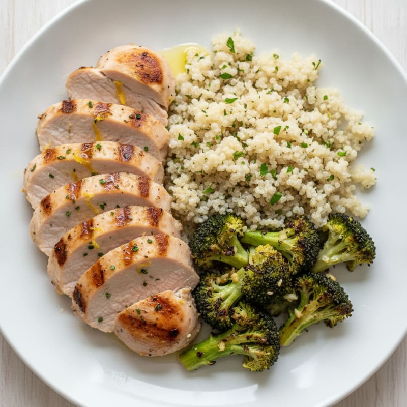 Grilled Turkey Breast with Quinoa and Roasted Broccoli