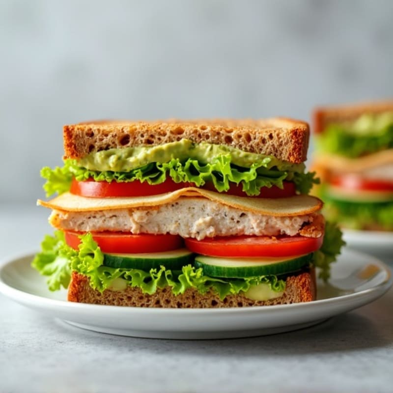 Hearty Turkey and Fresh Veggie Sandwich on Toasted Whole Wheat Bread