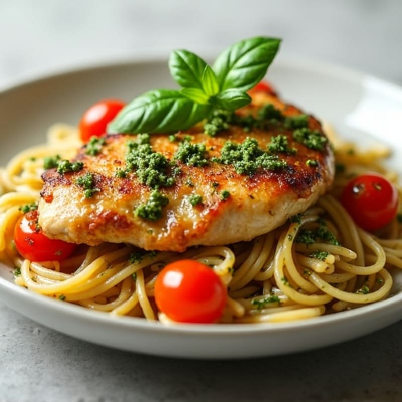 Pan-Seared Chicken with Fresh Pesto Whole Wheat Pasta