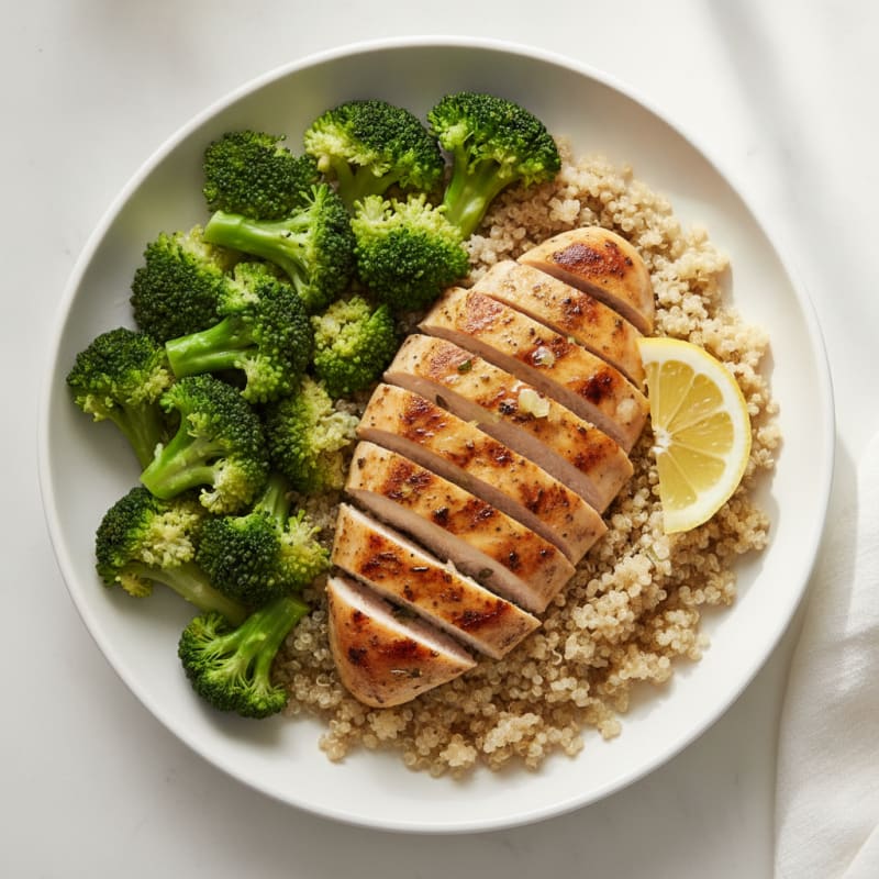 Grilled Chicken Breast with Quinoa and Steamed Broccoli