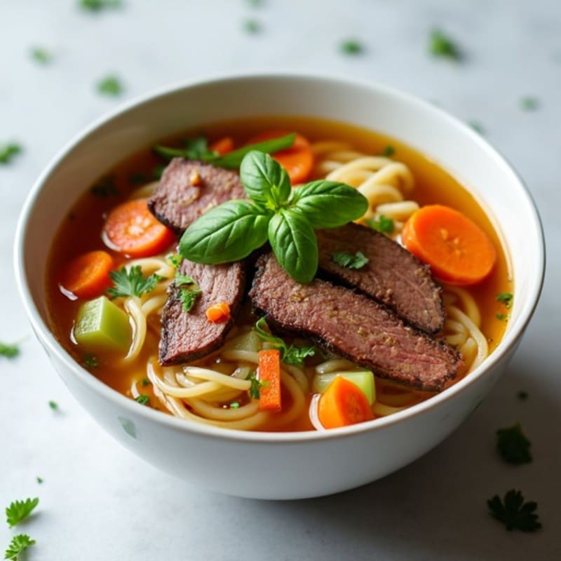 Lean Beef Noodle Soup with Ginger-Star Anise Broth and Fresh Herbs