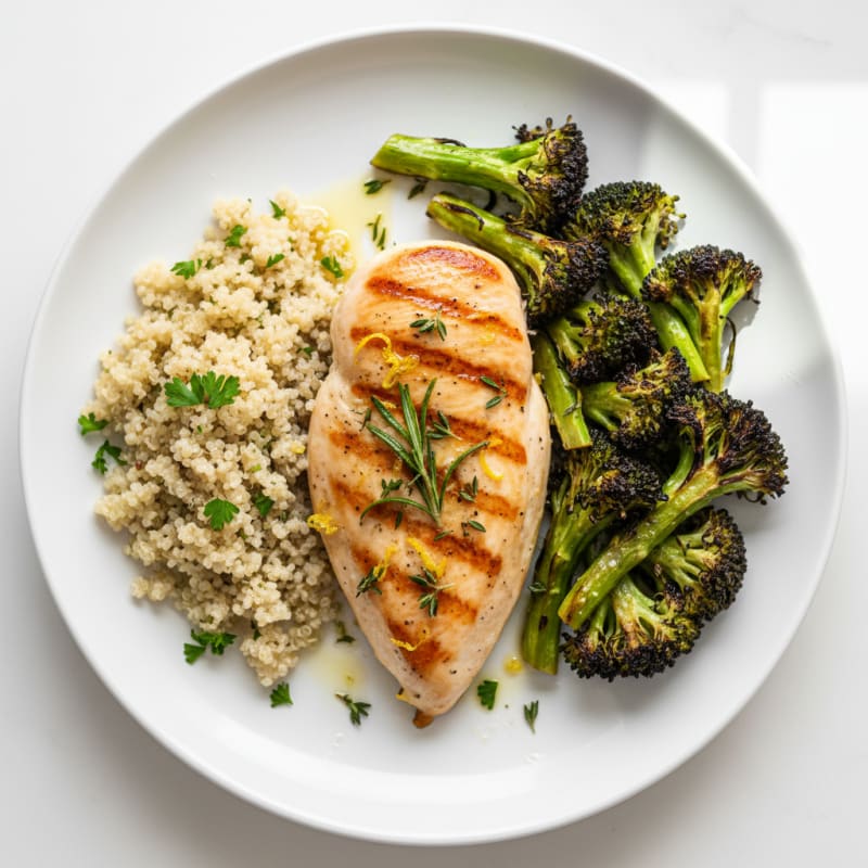 Grilled Chicken Breast with Quinoa and Roasted Broccoli