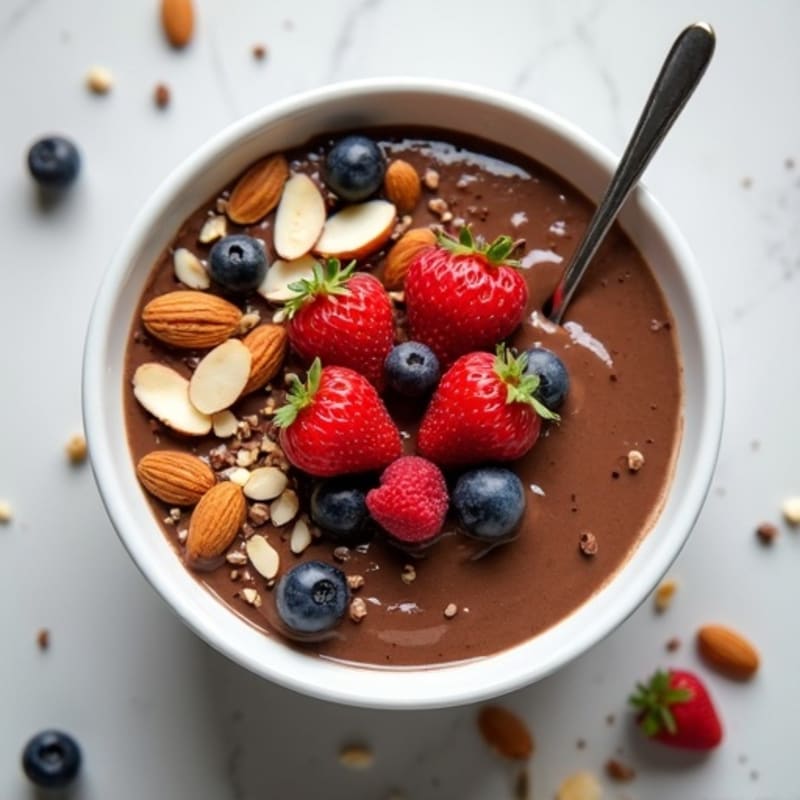 Rich Chocolate Black Bean Protein Pudding with Fresh Berries and Crunchy Nuts
