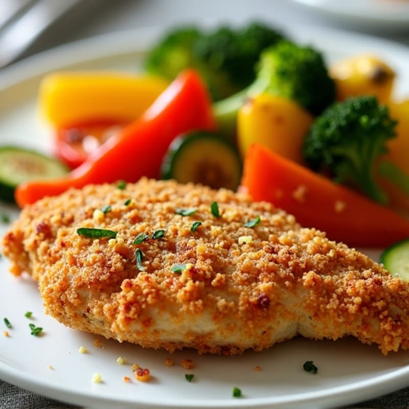 Crispy Air-Fried Buttermilk Chicken with Roasted Vegetables