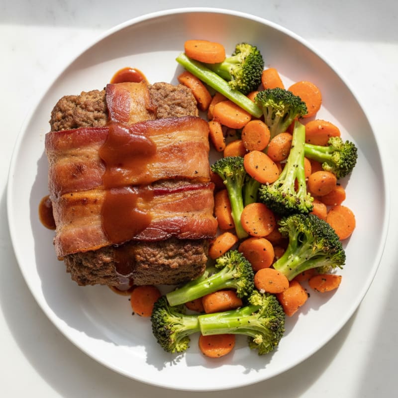 BBQ Bacon-Wrapped Meatloaf with Roasted Vegetables