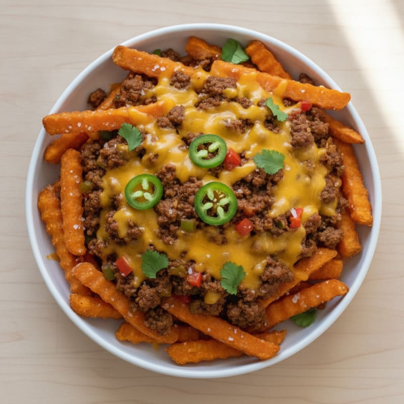 Nacho Beef Loaded Sweet Potato Fries