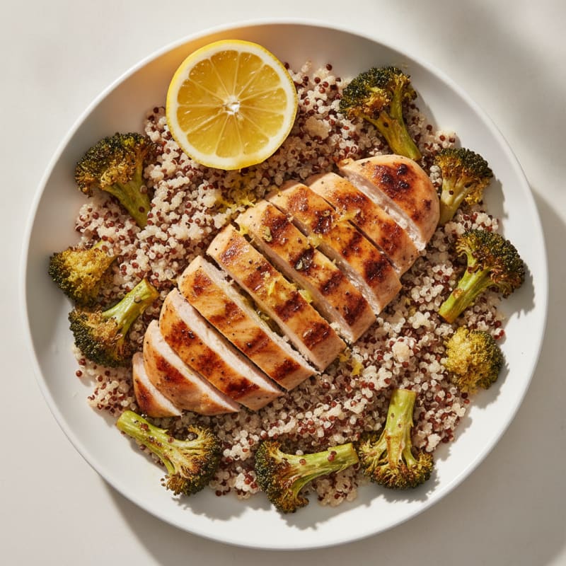 Grilled Chicken Breast with Quinoa and Roasted Broccoli