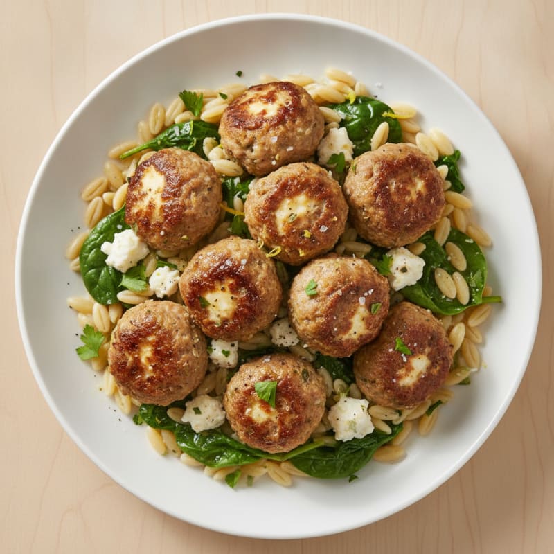 Lamb & Feta Meatballs with Lemon-Herb Orzo