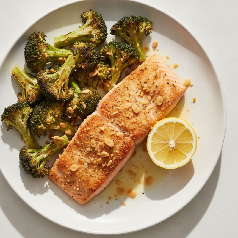Seared Salmon with Roasted Broccoli and Lemon