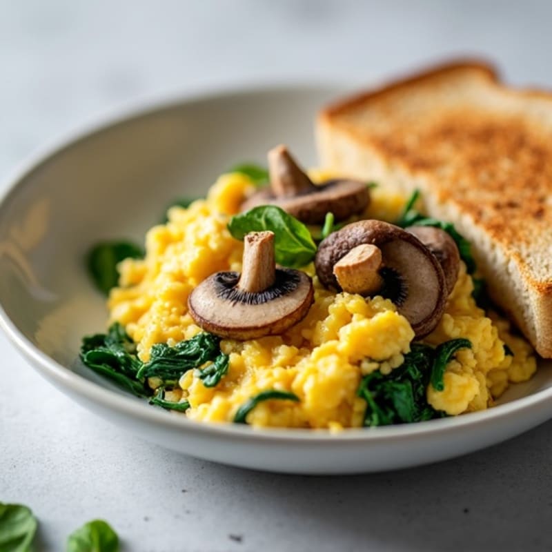 Egg White and Turkey Spinach Scramble with Sautéed Mushrooms