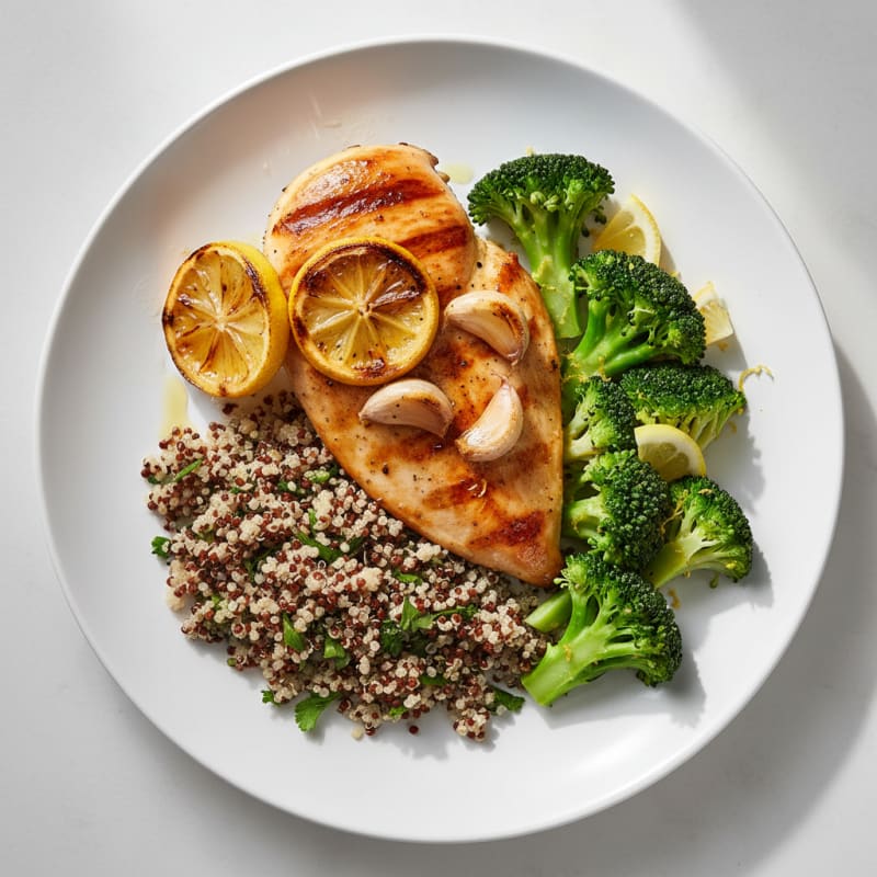 Grilled Chicken Breast with Quinoa and Steamed Broccoli