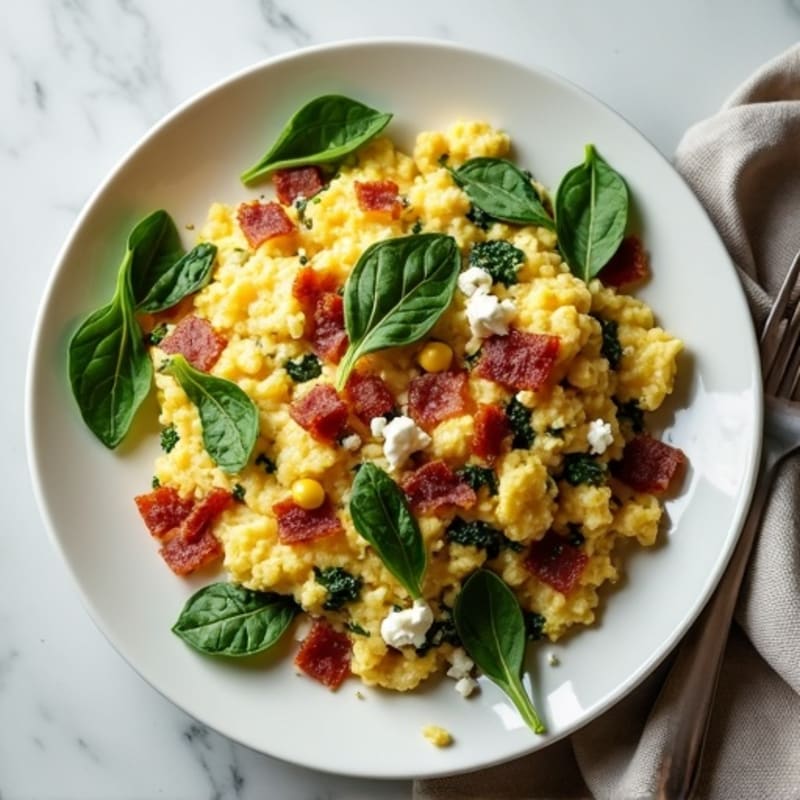 Egg White Spinach Scramble with Turkey Bacon