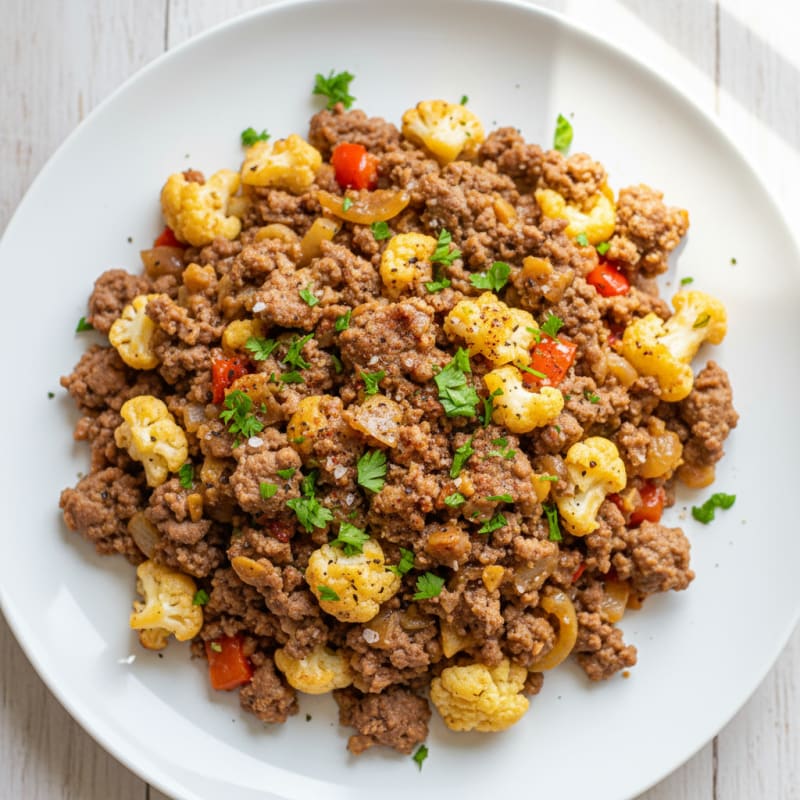 Savory Ground Beef Cauliflower Skillet