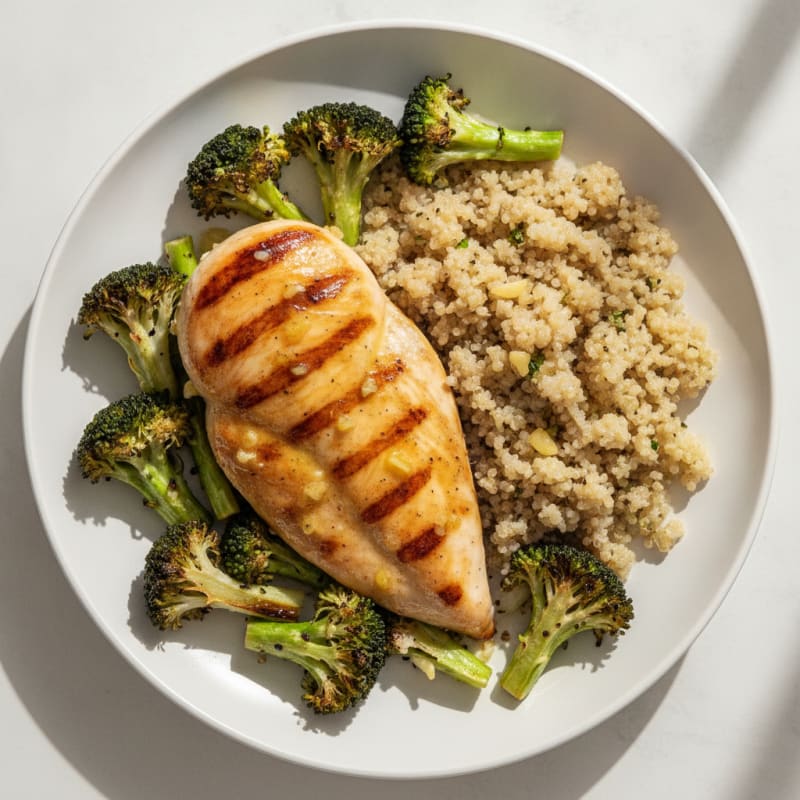 Grilled Chicken Breast with Roasted Broccoli and Quinoa