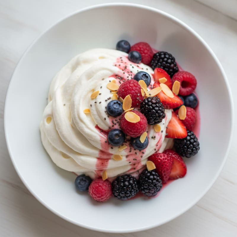 Greek Yogurt Protein Mousse with Mixed Berries