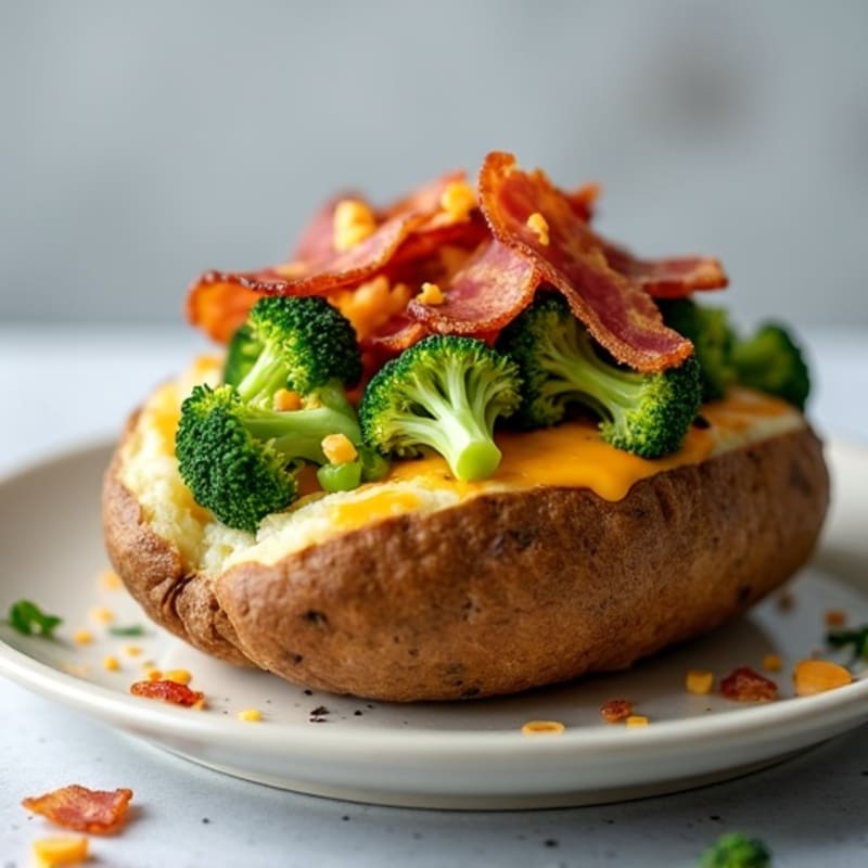 Baked Potato Stuffed with Crispy Bacon and Cheesy Broccoli