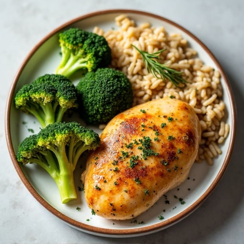 Lemon Herb Roasted Chicken with Brown Rice and Roasted Broccoli