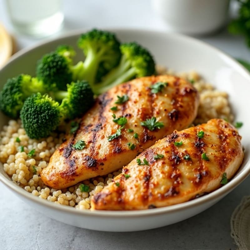Grilled Chicken Breast with Quinoa and Roasted Broccoli