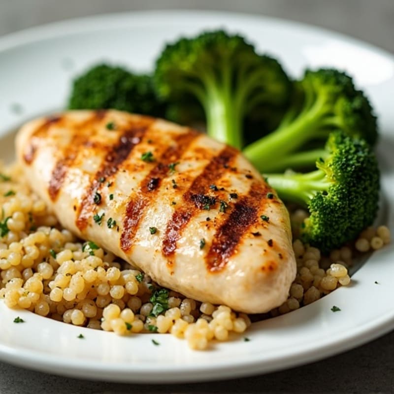 Grilled Chicken Breast with Quinoa and Roasted Broccoli