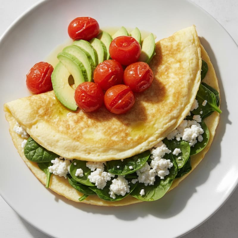Egg White Spinach Omelette with Cottage Cheese and Cherry Tomatoes