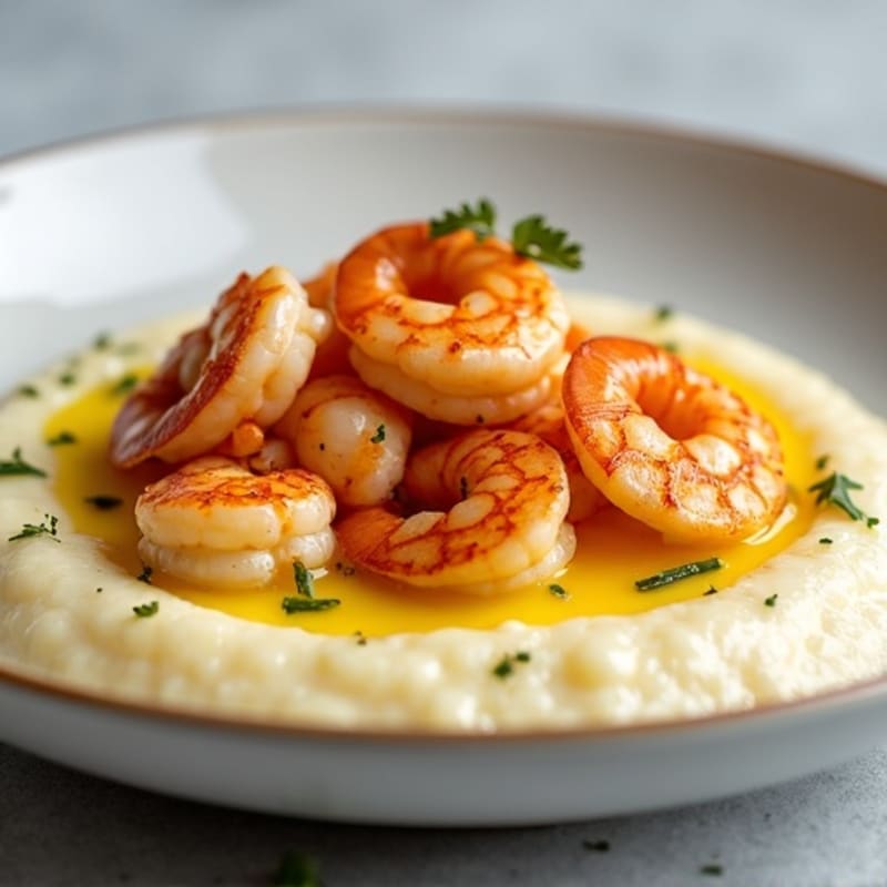 Creamy Cauliflower Grits with Spiced Garlic Shrimp