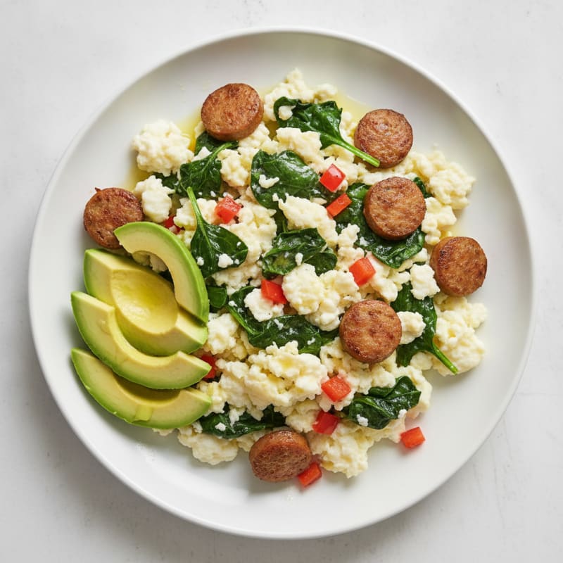 Egg White Scramble with Spinach and Turkey Sausage