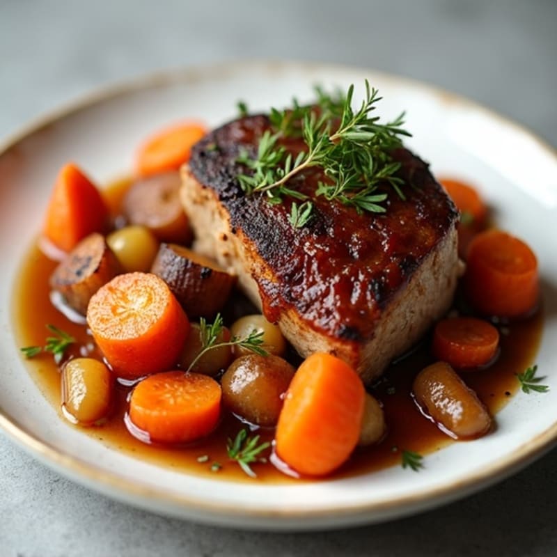 Tender Braised Pork Shoulder with Roasted Root Vegetables