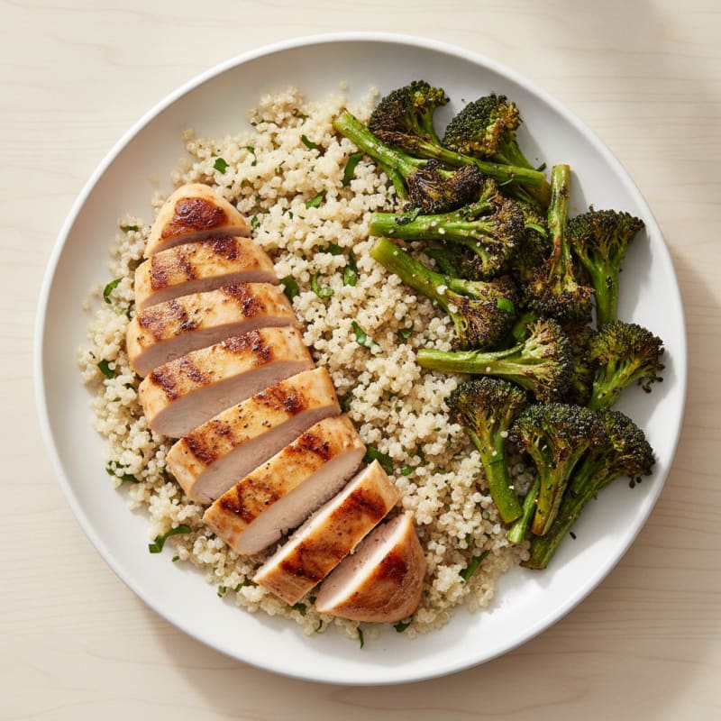 Grilled Chicken Breast with Quinoa and Roasted Broccoli