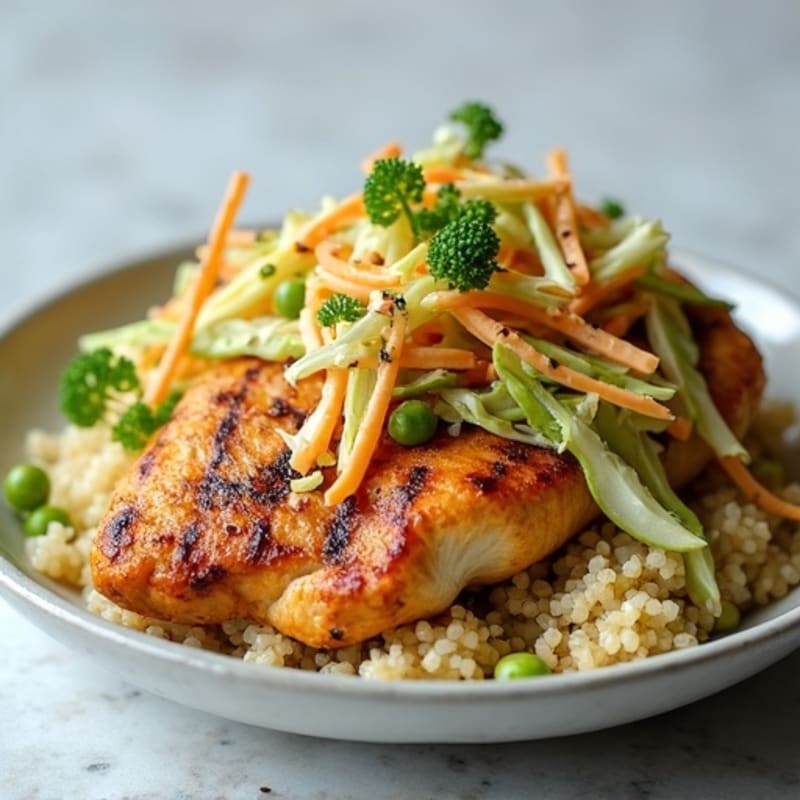 Grilled Chicken Breast with Crunchy Cabbage Slaw and Quinoa