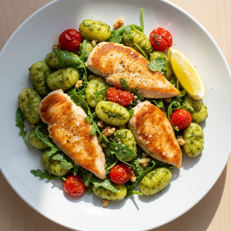 Gnocchi with Arugula Pesto and Cherry Tomatoes