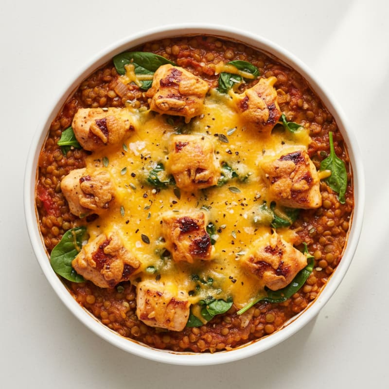 Chicken and Lentil Bake with Melted Cheese