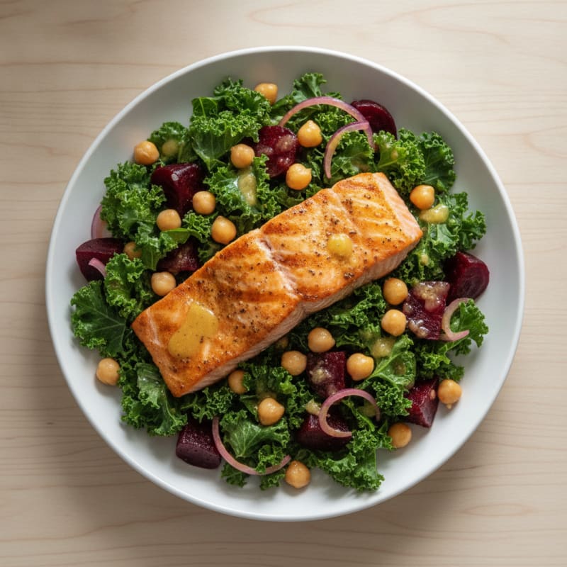 Grilled Salmon with Kale and Roasted Beets Salad