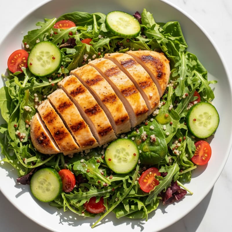 Grilled Chicken Breast over Mixed Greens with Quinoa