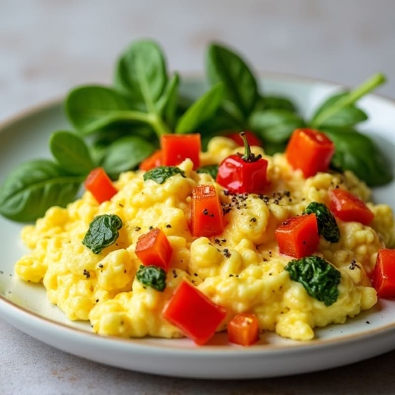 Fluffy Scrambled Eggs with Roasted Vegetables
