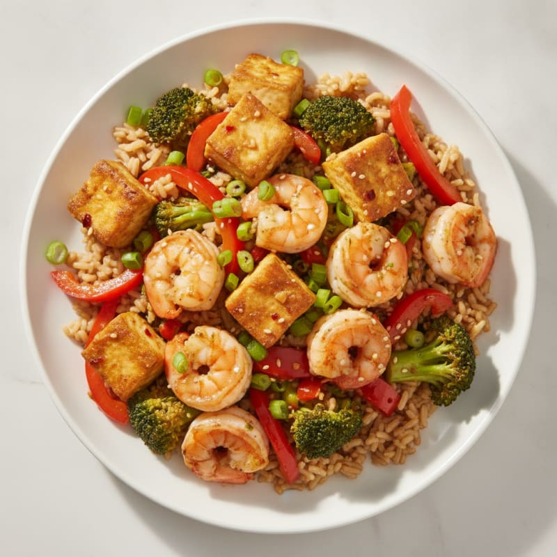 Savory Tofu and Shrimp Vegetable Stir-Fry