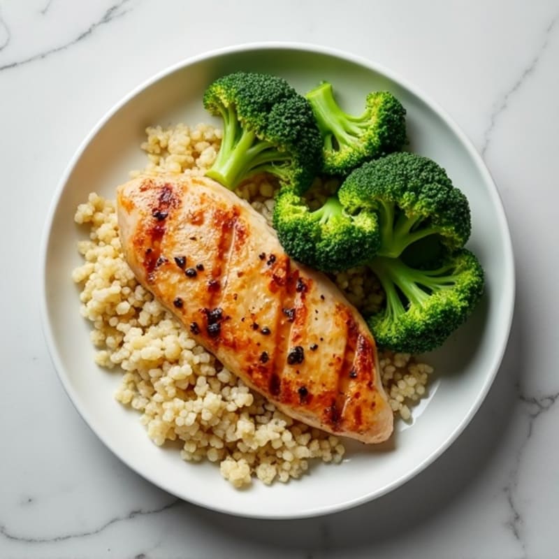Grilled Chicken Breast with Quinoa and Steamed Broccoli
