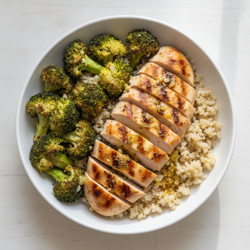 Grilled Chicken and Quinoa Bowl with Roasted Broccoli