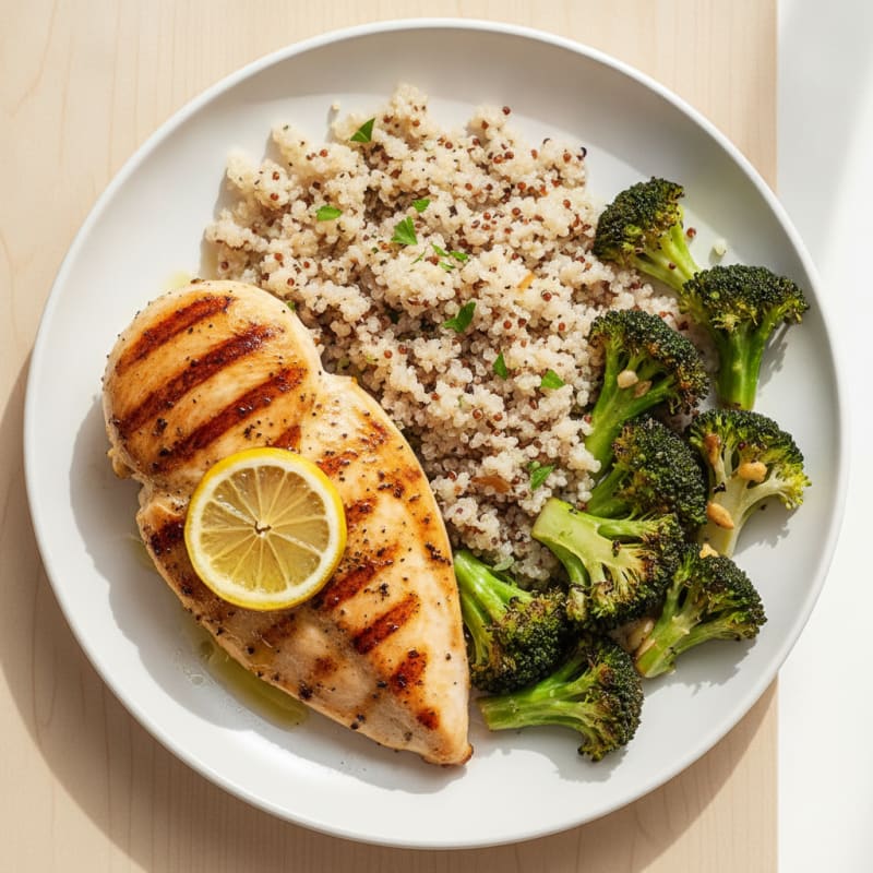 Grilled Chicken Breast with Quinoa and Roasted Broccoli