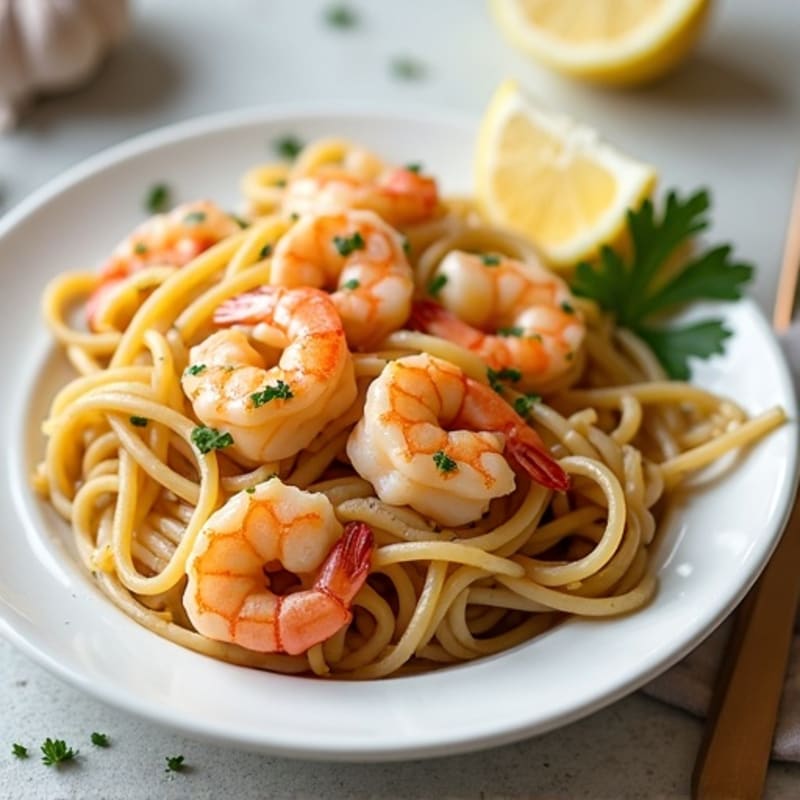 Healthy Garlic Butter Shrimp with Whole Wheat Linguine