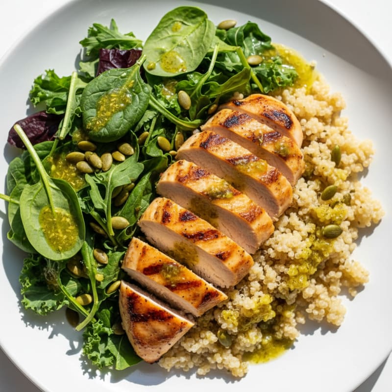 Grilled Chicken Breast with Quinoa and Mixed Greens