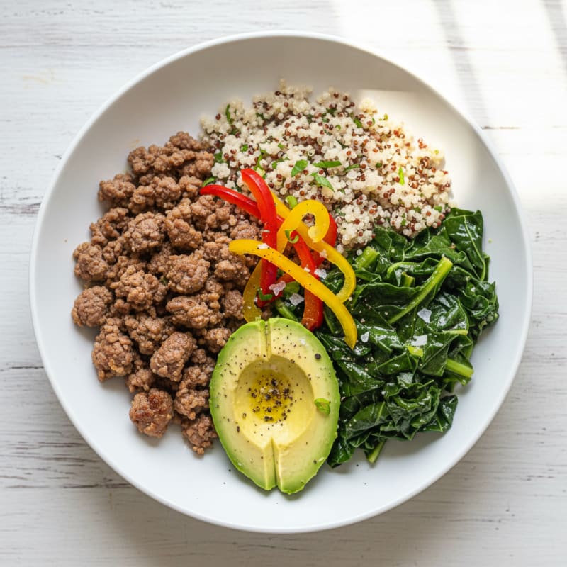 Ground Beef and Quinoa Bowl with Collard Greens
