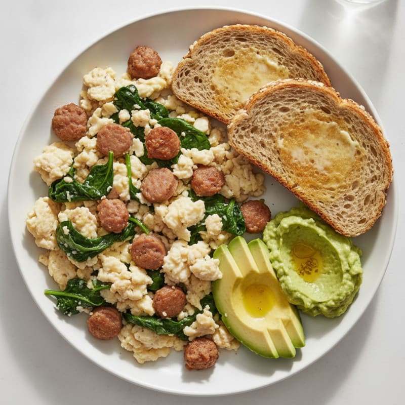 Egg White and Turkey Sausage Scramble with Spinach
