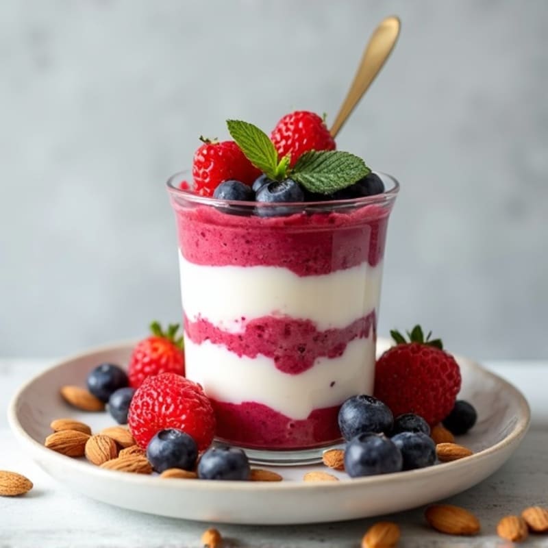 Greek Yogurt Protein Parfait with Mixed Berries and Almonds