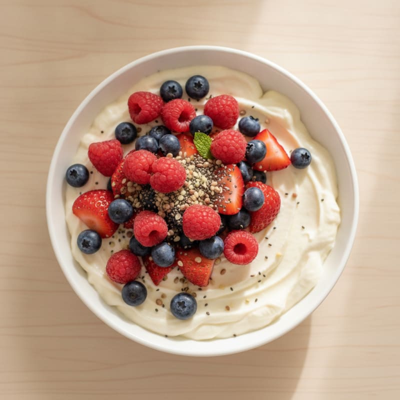 Greek Yogurt Protein Pudding with Mixed Berries